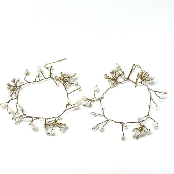 New Anthropologie BHLDN Pearl Hoop Earrings - Picture 2 of 6